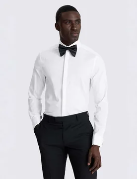 Slim Fit Cotton Rich Dress Shirt White male - MOSS - FashionsVida