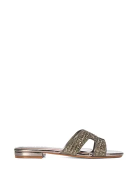 Women's 'Edith' Diamante Holiday Flat Sandals With Square Toe in Charcoal Size: 4 - Charcoal - Size: 4 - XY London - FashionsVida