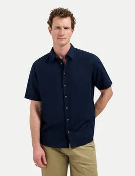 Kurzarm-Hemd mit Leinen-Mix Blau XL - No Excess - FashionsVida