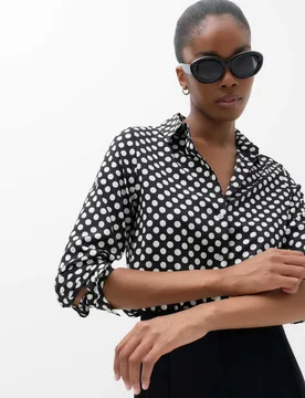 Polka Dot Collared Neck Shirt Black Mix female - M&S - FashionsVida