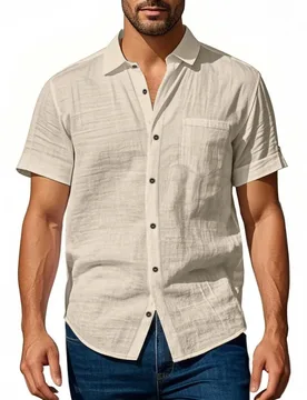 Men Short Sleeve Linen Shirt Summer Solid Color Lightweight Soft Casual Lapel Tops Male Daily Wear Beach Streetwear Apparel - Aliexpress - FashionsVida