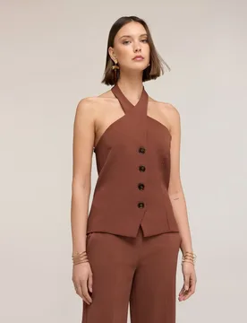 Top de mujer halter neck the tailoring lab ajuste entallado con botonadura frontal - Motivi - FashionsVida