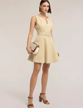 Vestido flare en tejido bouclé con cinturón modelo con cierre de cremallera trasero - Motivi - FashionsVida