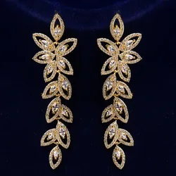 European and American fashion, fashionable retro long full diamond inlaid fringed flower-shaped zircon stud earrings