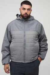 Mens Plus Regular Fit Lightweight Quilted Hooded Jacket - Grey - Size 2xl