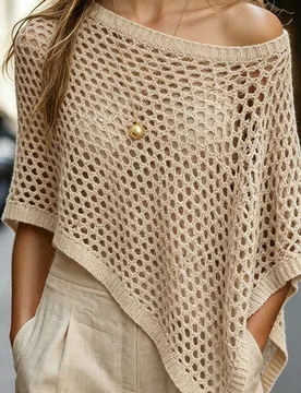 Blusa de punto de hombro asimétrico con abertura y bajo asimétrico para mujer de talla grande de unicolor 3XL - Shein - FashionsVida