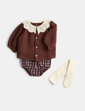 Piece Gingham Paddler with Tights (0-12 Mths) Red Mix Female - M&S - FashionsVida