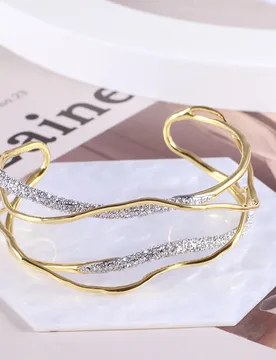 Fashion Irregular Metal Lines Wound Splicing Clear Rhinestone Paved Light Luxury Open Bangle Exquisite Design Bracelet for Women - Aliexpress - FashionsVida
