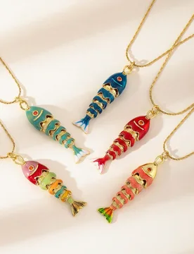 Pieza Collar de esmalte con diseño de pez koi vívido, collar elegante de diseño único multicolor, artículo esencial para el Año Nuevo auspicioso - Shein - FashionsVida