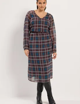 Women's Check Midi Dress Size: 12 - Multicolor - Size: 12 - Yours - FashionsVida