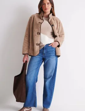 Women's Patchwork Feather Knit Jumper in Beige Size: Large - Beige - Size: L - Klass. - FashionsVida