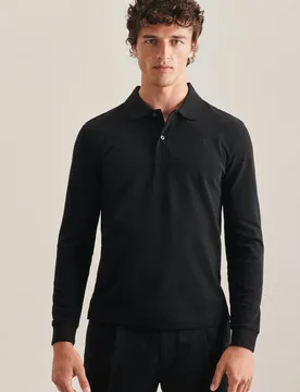 Slim Polo Uni Schwarz L - Seidensticker - FashionsVida