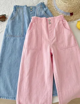 Piezas/Set Pantalones largos holgados de mezclilla rosa & blanco para niñas 8Y - Shein - FashionsVida