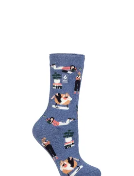 Women's 1 Pair SOCKSHOP 1.6 TOG Lite Hobby Socks Book Worm Denim 4-8 - Blue - Size: Small - Heat Holders - FashionsVida