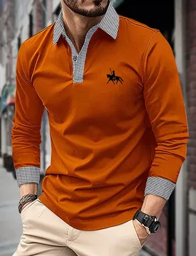 Men's Houndstooth Patchwork Long Sleeve Polo Shirt Classic Casual Business Tops Breathable Lightweight Knitwear for Spring Fall - Aliexpress - FashionsVida