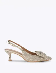 Sparkle Bow Kitten Heel Pointed Court Shoes Silver female