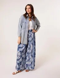 Wide Leg Pants With Tie-Dye Print - S/M / BLUE - female