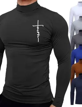 New Men's High Neck Long sleeved T-shirt Fitness Training Shirt Gym Training Shirt Muscle T-shirt Faith Pattern T-shirt - Aliexpress - FashionsVida