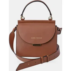 Bolso de mano con solapa en piel lisa color habana