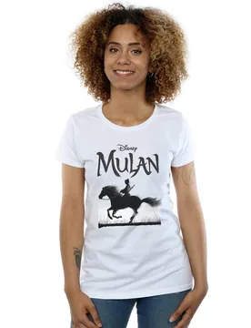Women's Mulan Movie Mono Horse Cotton T-Shirt in White Size: Large - White - Size: L - Disney - FashionsVida