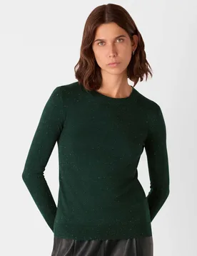 Annie Sparkly Knitted Crew Neck Jumper Dark Green Mix female - Whistles - FashionsVida