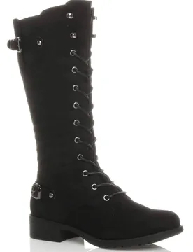Women's Lace Up Calf Military Calf Boots in Black Size: 4 - Black - Size: 4 - Ajvani - FashionsVida