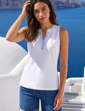 Women's Contrast Trim Vest Top in Ivory Size: 20 - Ivory - Size: 20 - Roman - FashionsVida