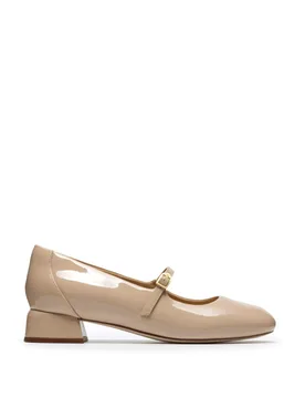 Leather Buckle Block Heel Mary Jane Shoes Beige female - Clarks - FashionsVida