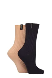 Women's 2 Pair Light Cushioned Bamboo Boot Socks Navy / Pink 4-8 Women's - Assorted - Size: Small