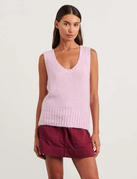 Scoop Neck Knitted Vest with Mohair Pink female - JAG - FashionsVida