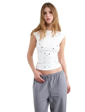 T-shirt Sans Manches 30000625 Mirror Details White M - Balmohk - FashionsVida