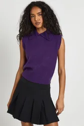 Womens Collar Detail Soft Knit Knitted Top - Purple - Size Medium