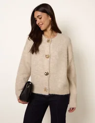 Multi Gold Button Cardigan - M/L / STONE MELANGE - female