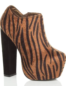 Women's High Block Heel Tiger Print Platform Shoe Boots in Orange Size: 6 - Orange - Size: 6 - Ajvani - FashionsVida