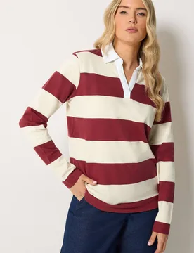 Women's Tall Stripe Cotton Rugby Sweatshirt in Cream Size: 14 - Cream - Size: 14 - Long tall sally - FashionsVida
