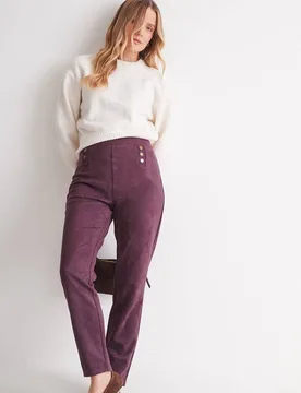 Women's Slim Leg Pull On Suedette Trousers in Aubergine Size: 16 - Aubergine - Size: 16 - Klass. - FashionsVida