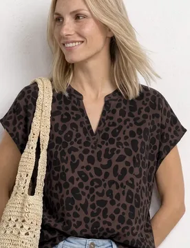Blusenshirt mit Split Neck und Leo-Muster female Braun - Street One - FashionsVida