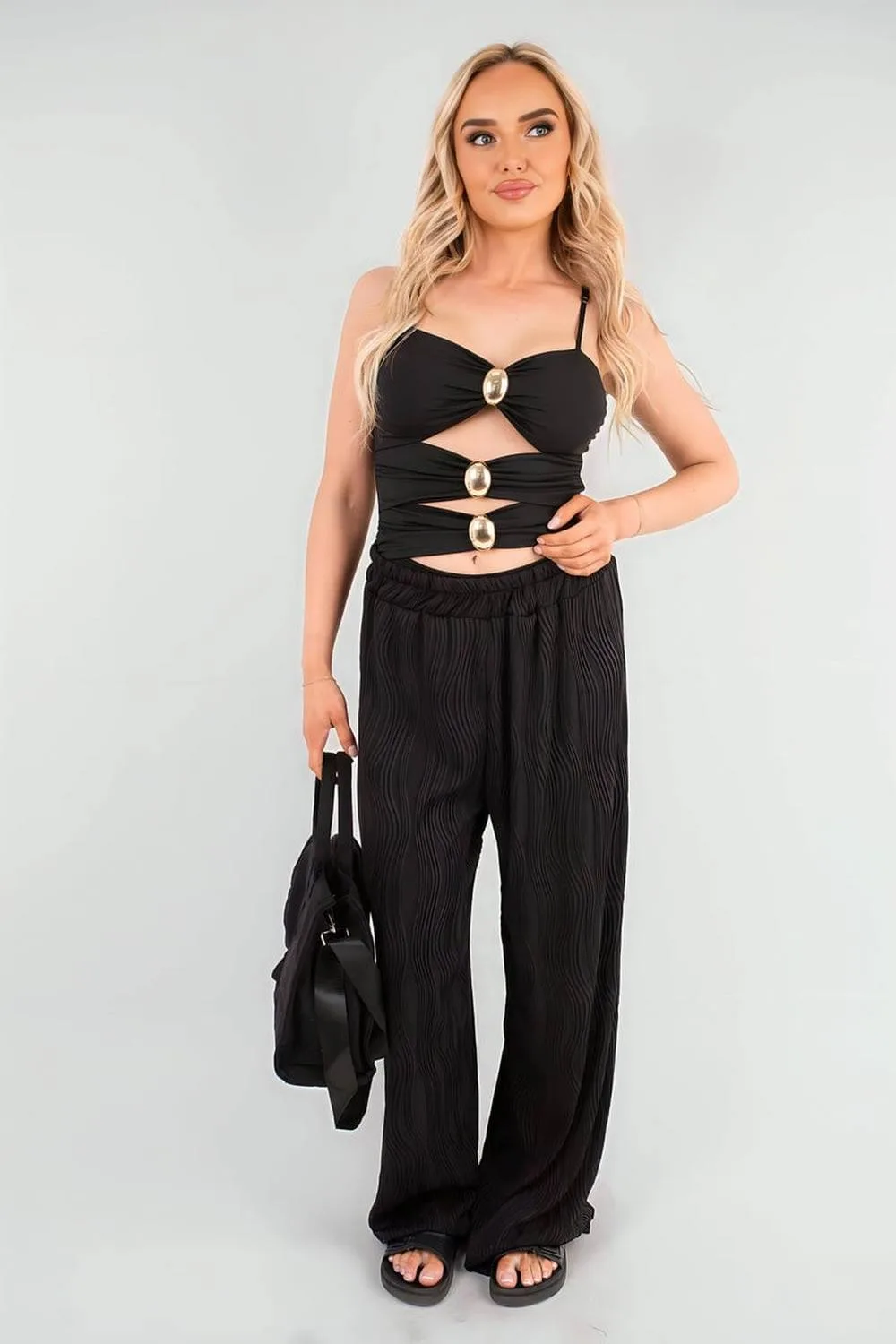 Women's Madelyn Cut Out Sleeveless Bodysuit in Black Size: Small/Medium - Black - Size: S/M - IKRUSH - FashionsVida