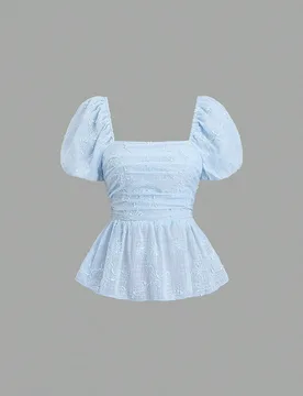 Blusa de mujer estilo francés dulce y fresco, rosa, con bordado, plisada, corte A, manga corta, para primavera y verano L - Shein - FashionsVida