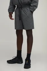 Mens Relaxed Check Nylon Short - Black Cotton - Size X-Small