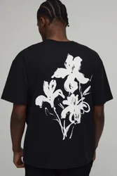 Herren Oversized T-Shirt mit Blumendruck auf der Rückseite Black Größe XS