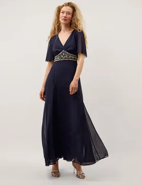 Embellished V-Neck Maxi Skater Dress Navy Mix female - Monsoon - FashionsVida