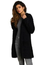 Womens Fluffy Hooded Cardigan - Black - Size 14 Uk