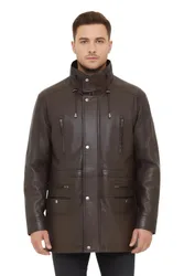 Mens Brown Soft Italian Parka Coat-Gatton Lamb Leather - Size X-Small