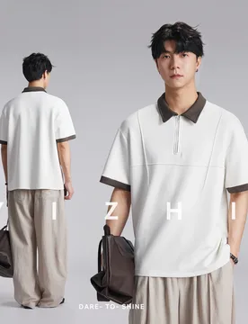 G Heavyweight Modal Color Block Lapel Half Zip Polo Shirt Men 2026 Summer Loose Drop Shoulder Versatile Short Sleeve Tee - Aliexpress - FashionsVida