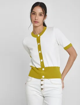 Cárdigan de mujer de manga corta bicolor - Trucco - FashionsVida