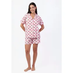 Pijama abierto corto de mujer de punto de algodón en color