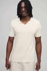 Herren Großgrößen Regular-Fit Geripptes Strick-Poloshirt Aus Baumwollmischung Ecru Größe Small