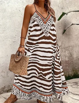 Vestido holgado sin mangas con estampado de leopardo y cebra para mujer de talla grande, de verano 4XL - Shein - FashionsVida