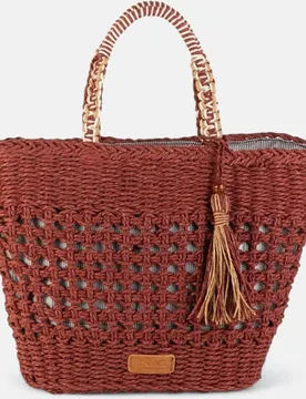 Bolso capazo de rafia trenzada con diseño calado - Kbas - FashionsVida